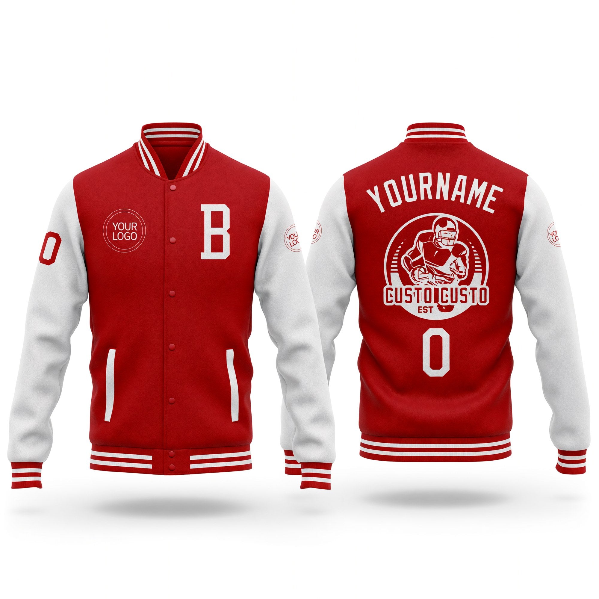 Custom Red White Bomber Full-Snap Varsity Letterman Two Tone Jacket