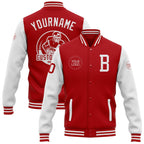 Custom Red White Bomber Full-Snap Varsity Letterman Two Tone Jacket photo 1