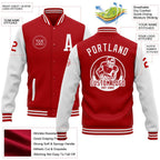 Custom Red White Bomber Full-Snap Varsity Letterman Two Tone Jacket photo 5