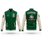 Custom Kelly Green Cream-Black Bomber Full-Snap Varsity Letterman Two Tone Jacket