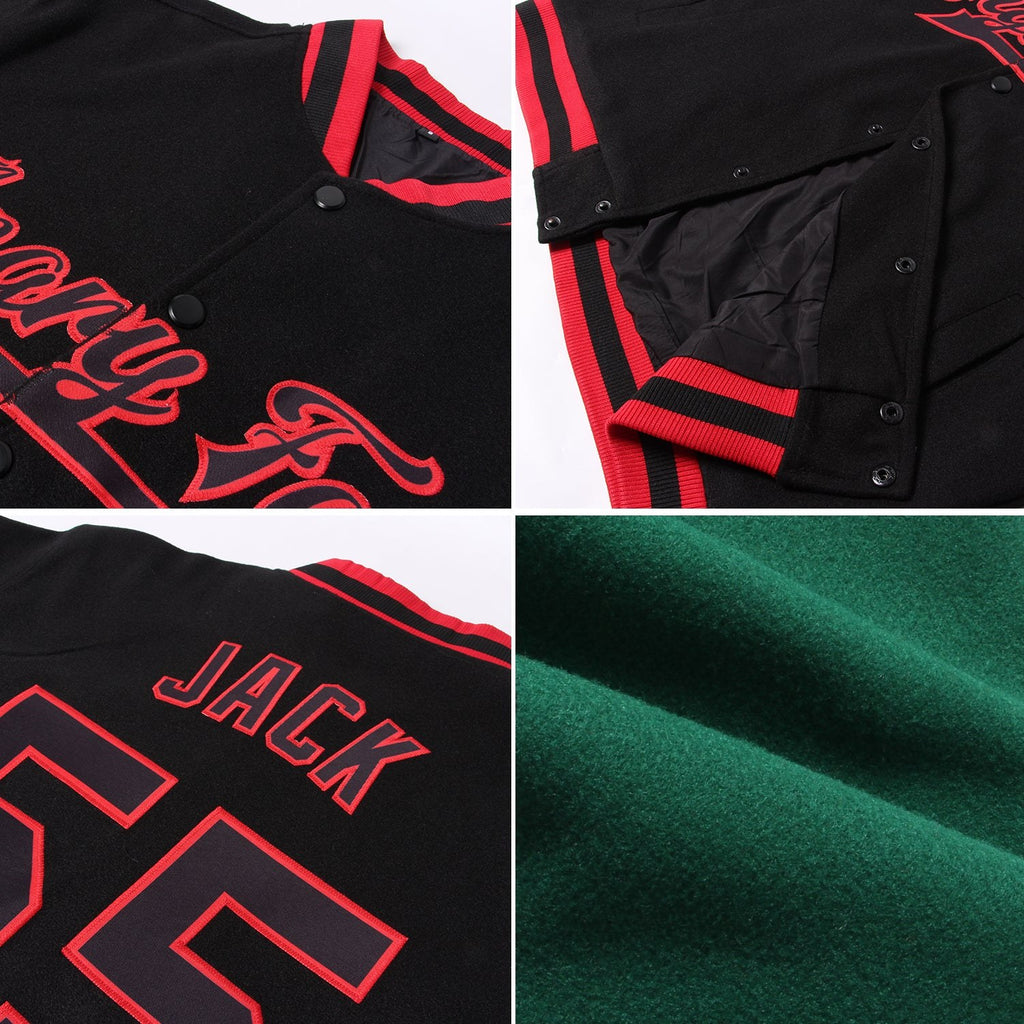 Custom Kelly Green Cream-Black Bomber Full-Snap Varsity Letterman Two Tone Jacket photo 4