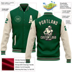 Custom Kelly Green Cream-Black Bomber Full-Snap Varsity Letterman Two Tone Jacket photo 5