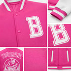 Custom Pink White Bomber Full-Snap Varsity Letterman Two Tone Jacket detail