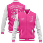 Custom Pink White Bomber Full-Snap Varsity Letterman Two Tone Jacket photo 1
