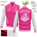Custom Pink White Bomber Full-Snap Varsity Letterman Two Tone Jacket photo 5