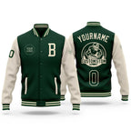 Custom Green Cream Bomber Full-Snap Varsity Letterman Two Tone Jacket