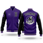 Custom Purple Black Bomber Full-Snap Varsity Letterman Two Tone Jacket