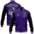 Custom Purple Black Bomber Full-Snap Varsity Letterman Two Tone Jacket photo 1