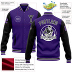 Custom Purple Black Bomber Full-Snap Varsity Letterman Two Tone Jacket photo 5