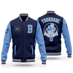 Custom Navy Light Blue-White Bomber Full-Snap Varsity Letterman Two Tone Jacket