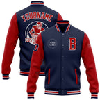 Custom Navy Red-White Bomber Full-Snap Varsity Letterman Two Tone Jacket photo 1