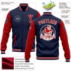 Custom Navy Red-White Bomber Full-Snap Varsity Letterman Two Tone Jacket photo 5