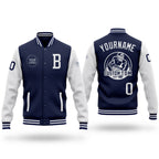 Custom Navy White Bomber Full-Snap Varsity Letterman Two Tone Jacket
