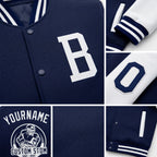 Custom Navy White Bomber Full-Snap Varsity Letterman Two Tone Jacket detail