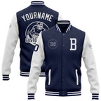 Custom Navy White Bomber Full-Snap Varsity Letterman Two Tone Jacket photo 1