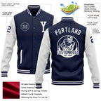 Custom Navy White Bomber Full-Snap Varsity Letterman Two Tone Jacket photo 5
