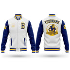 Custom White Royal-Yellow Bomber Full-Snap Varsity Letterman Two Tone Jacket