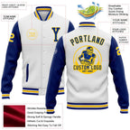 Custom White Royal-Yellow Bomber Full-Snap Varsity Letterman Two Tone Jacket photo 5