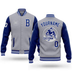 Custom Gray Royal-White Bomber Full-Snap Varsity Letterman Two Tone Jacket