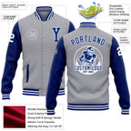 Custom Gray Royal-White Bomber Full-Snap Varsity Letterman Two Tone Jacket photo 5