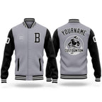 Custom Gray Black-White Bomber Full-Snap Varsity Letterman Two Tone Jacket