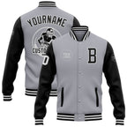 Custom Gray Black-White Bomber Full-Snap Varsity Letterman Two Tone Jacket photo 1