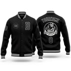 Custom Black White Bomber Full-Snap Varsity Letterman Jacket
