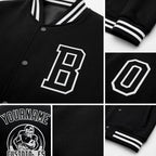 Custom Black White Bomber Full-Snap Varsity Letterman Jacket detail