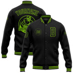 Custom Black Neon Green Bomber Full-Snap Varsity Letterman Jacket photo 1