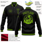 Custom Black Neon Green Bomber Full-Snap Varsity Letterman Jacket photo 5