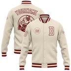 Custom Cream Maroon Bomber Full-Snap Varsity Letterman Jacket photo 1