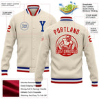 Custom Cream Royal-Red Bomber Full-Snap Varsity Letterman Jacket photo 5