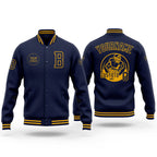 Custom Navy Gold Bomber Full-Snap Varsity Letterman Jacket