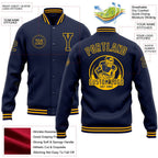 Custom Navy Gold Bomber Full-Snap Varsity Letterman Jacket photo 5