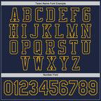 Custom Navy Gold Bomber Full-Snap Varsity Letterman Jacket photo 6