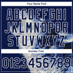Custom Navy White-Gray Wolf Howling 3D Pattern Design Bomber Full-Snap Varsity Letterman Jacket photo 6