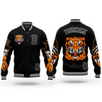 Custom Black White Tiger 3D Pattern Design Bomber Full-Snap Varsity Letterman Jacket