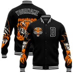 Custom Black White Tiger 3D Pattern Design Bomber Full-Snap Varsity Letterman Jacket photo 1