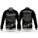 Custom Black White Chicago Illinois City Edition 3D Bomber Full-Snap Varsity Letterman Jacket