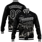 Custom Black White Chicago Illinois City Edition 3D Bomber Full-Snap Varsity Letterman Jacket photo 1