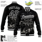 Custom Black White Chicago Illinois City Edition 3D Bomber Full-Snap Varsity Letterman Jacket photo 5