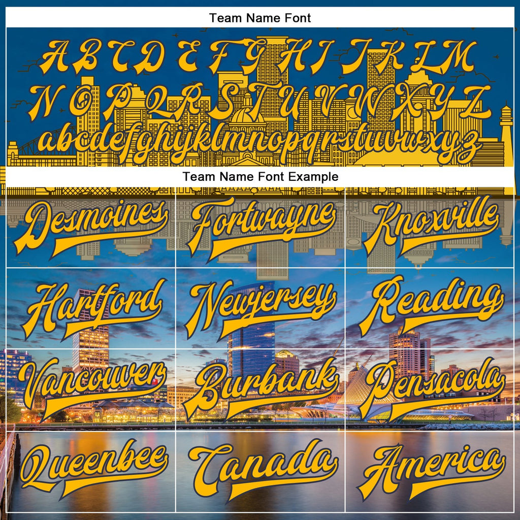 Custom Gold Navy Milwaukee Wisconsin City Edition 3D Bomber Full-Snap Varsity Letterman Jacket photo 5