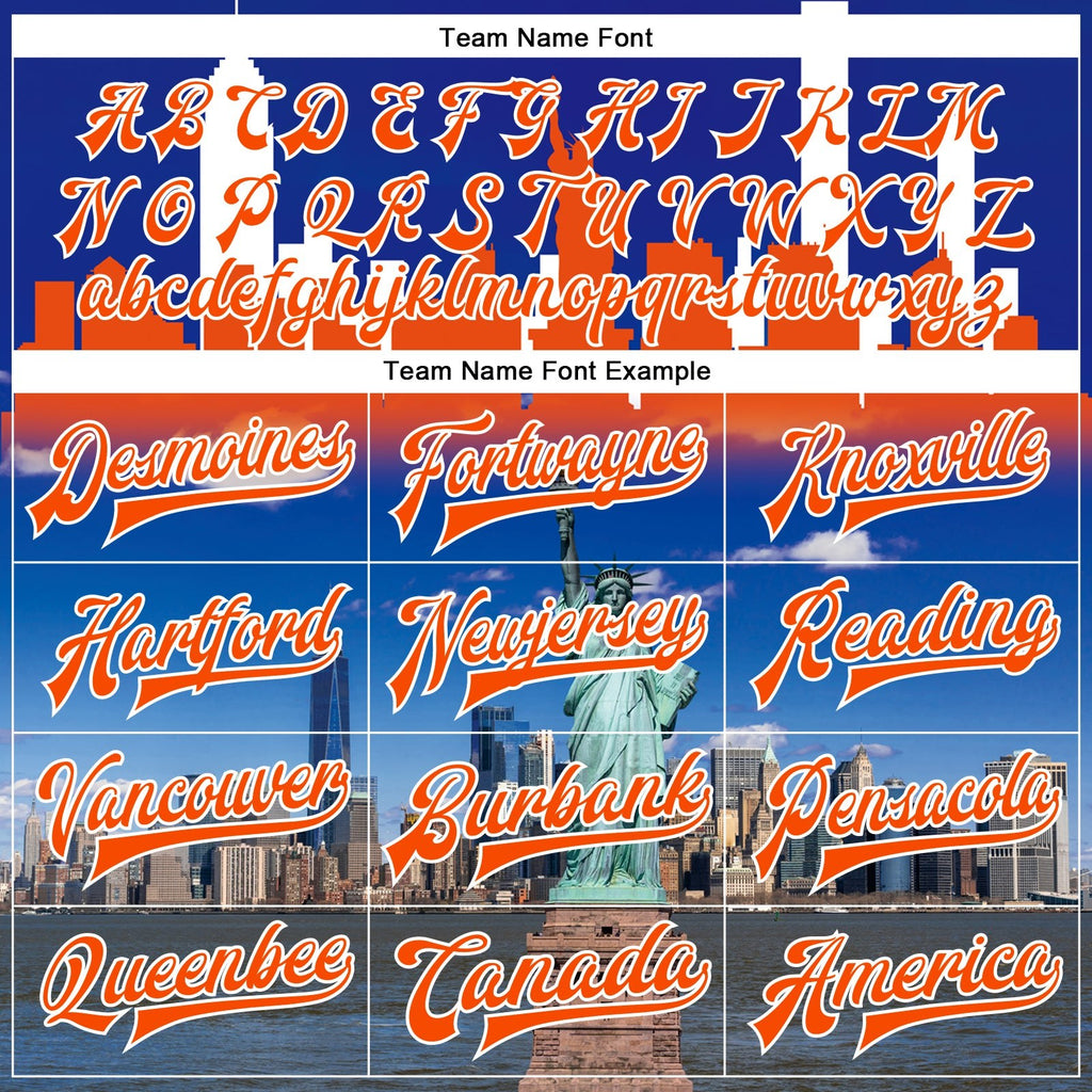 Custom Royal Orange-White Statue Of Liberty New York City Edition 3D Bomber Full-Snap Varsity Letterman Jacket photo 5