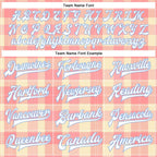 Custom Medium Pink White-Light Blue Classic Western Plaid 3D Pattern Design Bomber Full-Snap Varsity Letterman Jacket photo 5