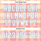 Custom Medium Pink White-Light Blue Classic Western Plaid 3D Pattern Design Bomber Full-Snap Varsity Letterman Jacket photo 6