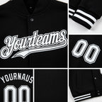 Custom Black White Bomber Full-Snap Varsity Letterman Hoodie Jacket detail