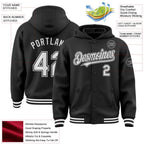 Custom Black White Bomber Full-Snap Varsity Letterman Hoodie Jacket photo 3