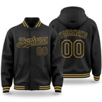 Custom Black Old Gold Bomber Full-Snap Varsity Letterman Hoodie Jacket