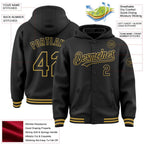 Custom Black Old Gold Bomber Full-Snap Varsity Letterman Hoodie Jacket photo 3