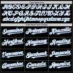 Custom Black White-Light Blue Bomber Full-Snap Varsity Letterman Hoodie Jacket photo 3